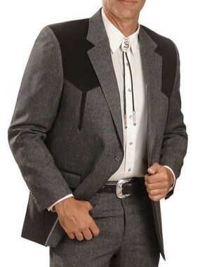 Men's Sz 44R Western-Inspired Navy Suit with Blue suede Yoke in front and back